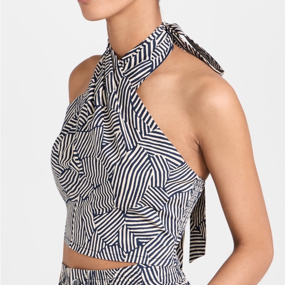 STAUD SMOCKED KAI TOP NAVY MOSAIC.  Size Medium